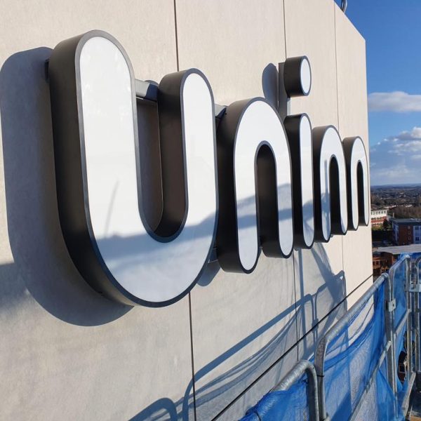 UNINN Parkside student accommodation signage installed by Widd in Coventry